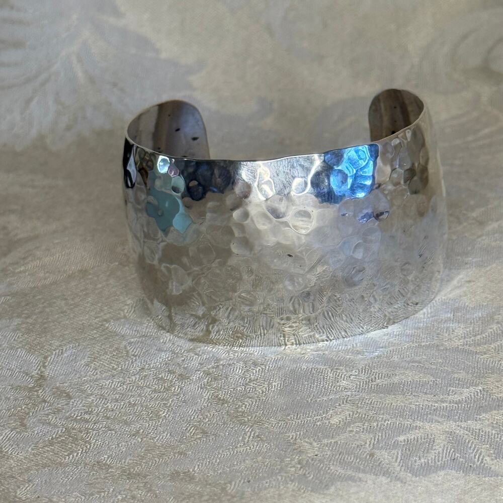 Vintage Navajo Sterling Silver Cuff PJ Pete Johnson Hammered Wide